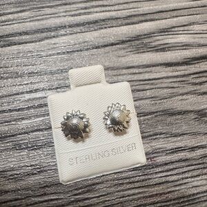Sterling Silver Sunflower Stud Earrings - Silver